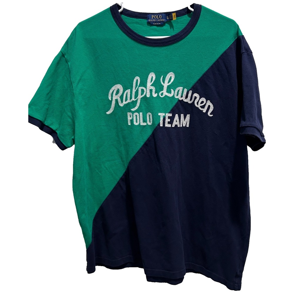 Polo Ralph Lauren T-Shirt XL Mens Green Navy Colorblock Polo Team Embroidered